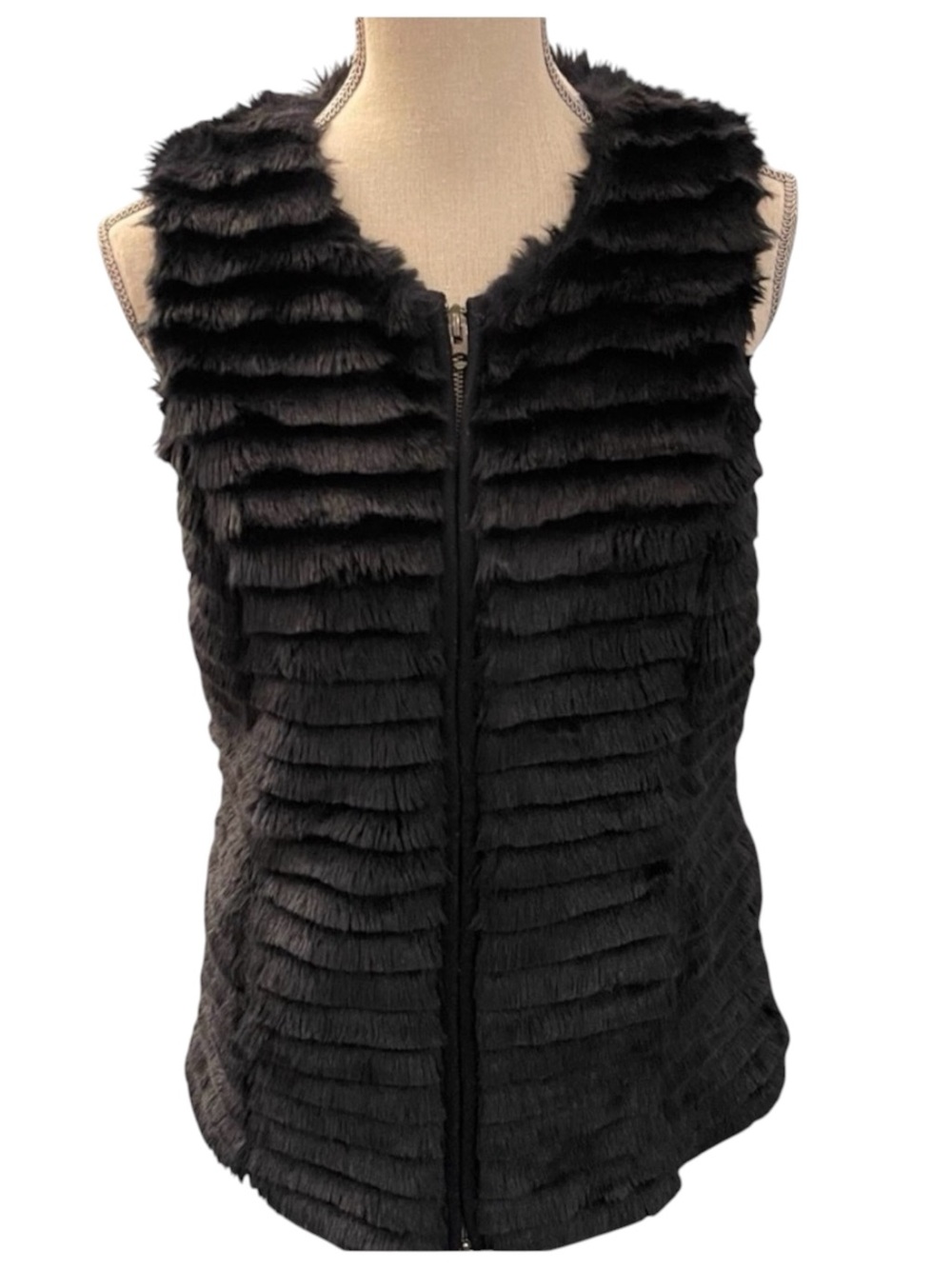 A/X Armani Exchange Black Faux Fur Zip Up Vest (S)